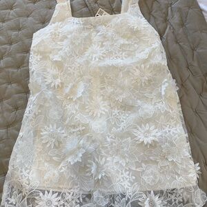 Floral Lace White Mini Dress (Size M)